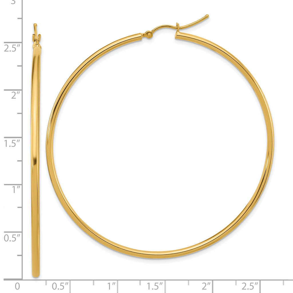 10k Polished 2x60mm Lightweight Tube Hoop Earrings