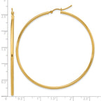 10k Polished 2x60mm Lightweight Tube Hoop Earrings