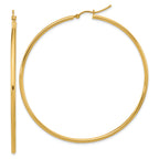 10k Polished 2x60mm Lightweight Tube Hoop Earrings