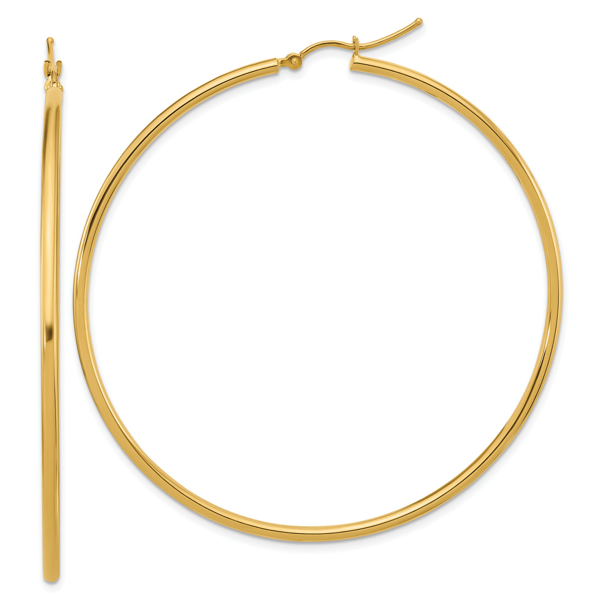 10k Polished 2x60mm Lightweight Tube Hoop Earrings