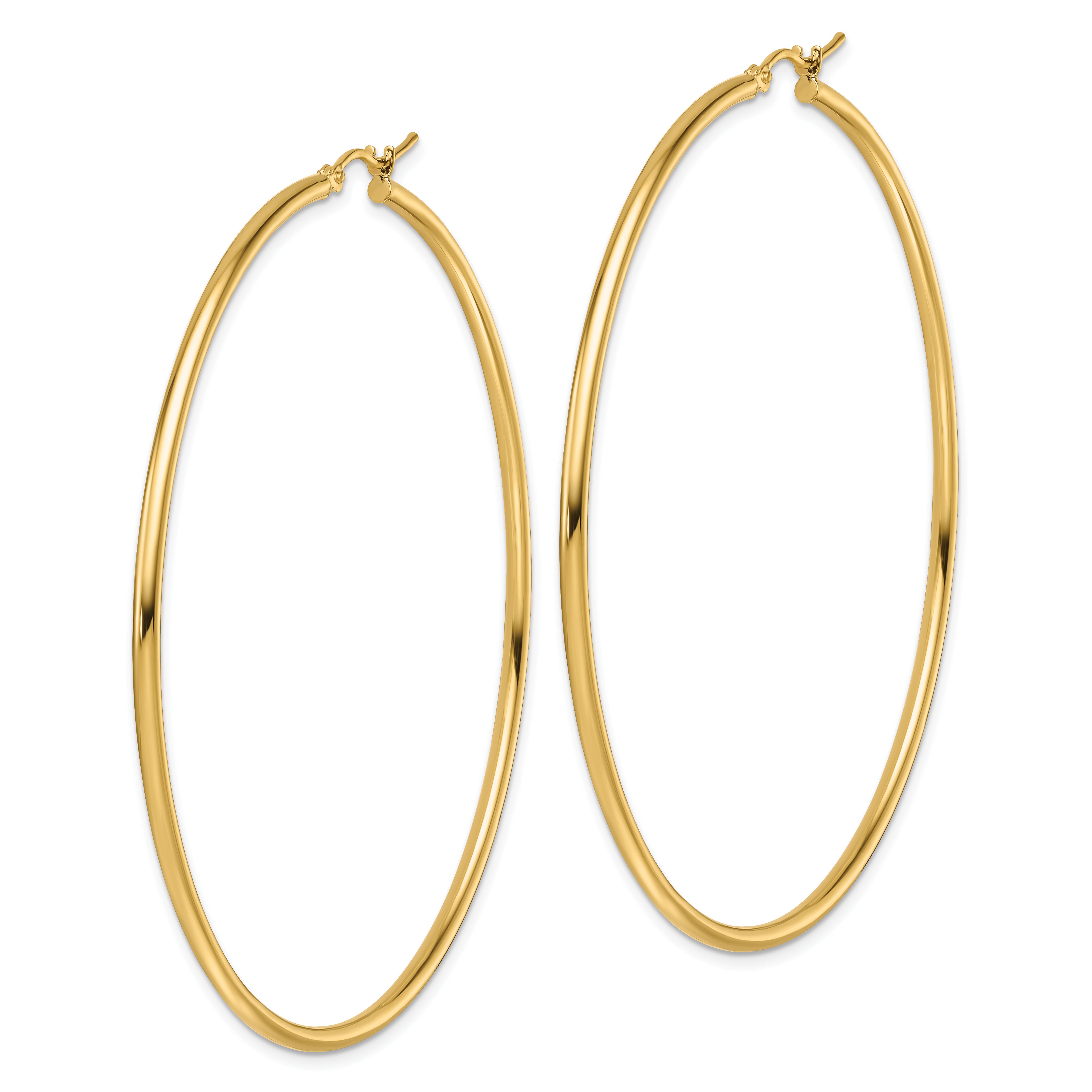 10k Polished 2x65mm Lightweight Tube Hoop Earrings
