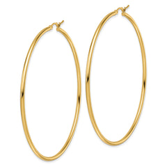 10k Polished 2x65mm Lightweight Tube Hoop Earrings