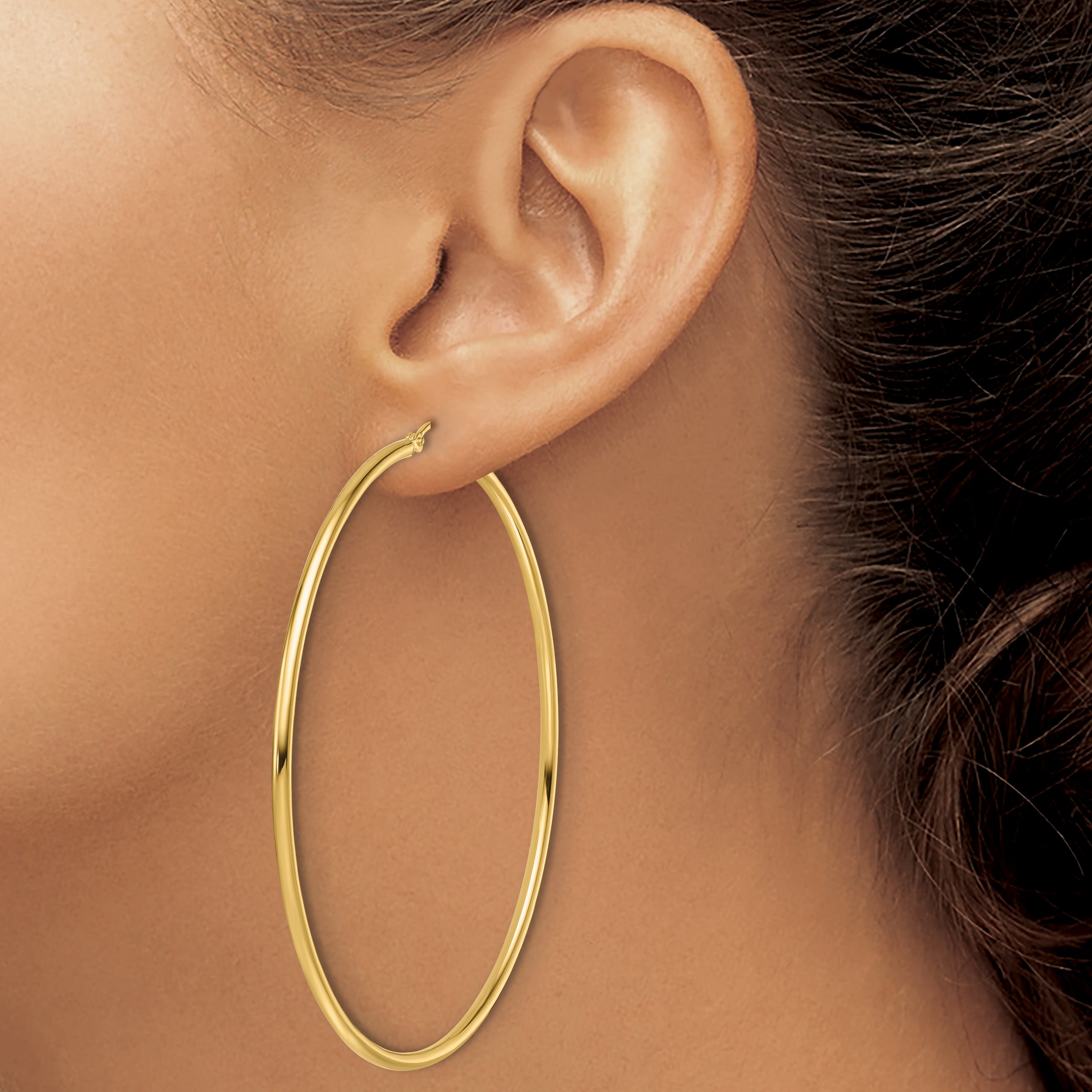 10k Polished 2x65mm Lightweight Tube Hoop Earrings