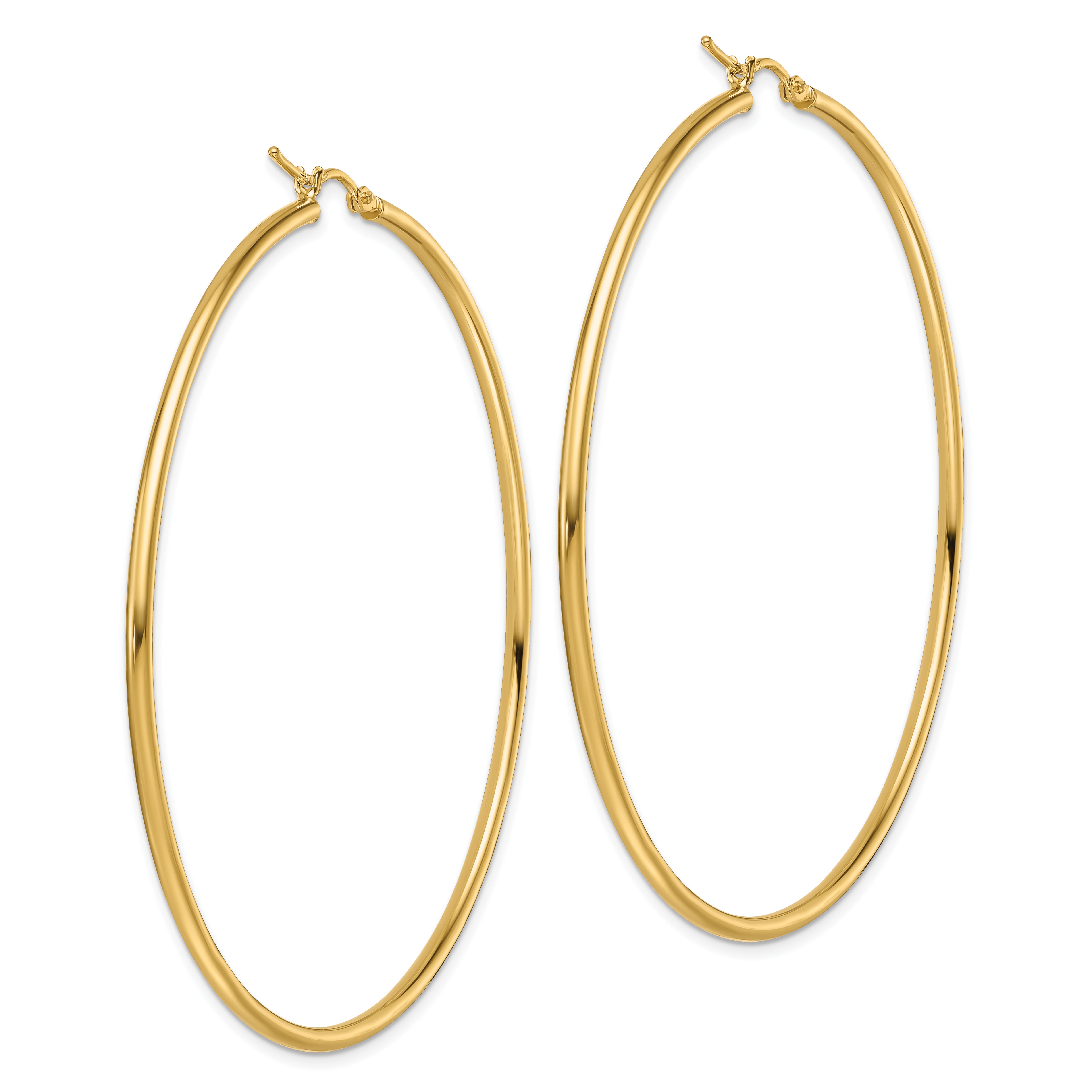 10k Polished 2x65mm Lightweight Tube Hoop Earrings