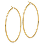 10k Polished 2x65mm Lightweight Tube Hoop Earrings