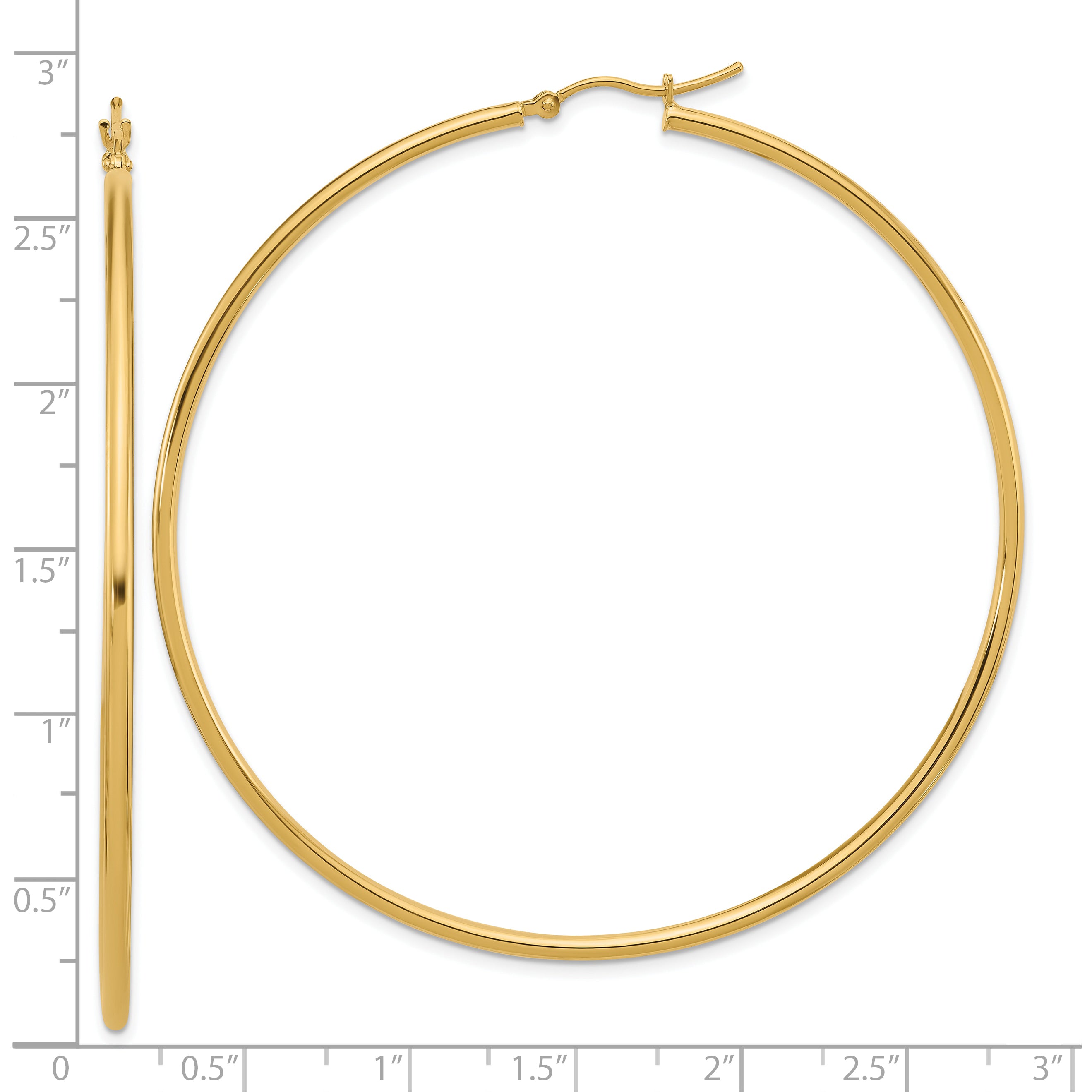 10k Polished 2x65mm Lightweight Tube Hoop Earrings