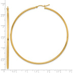 10k Polished 2x65mm Lightweight Tube Hoop Earrings