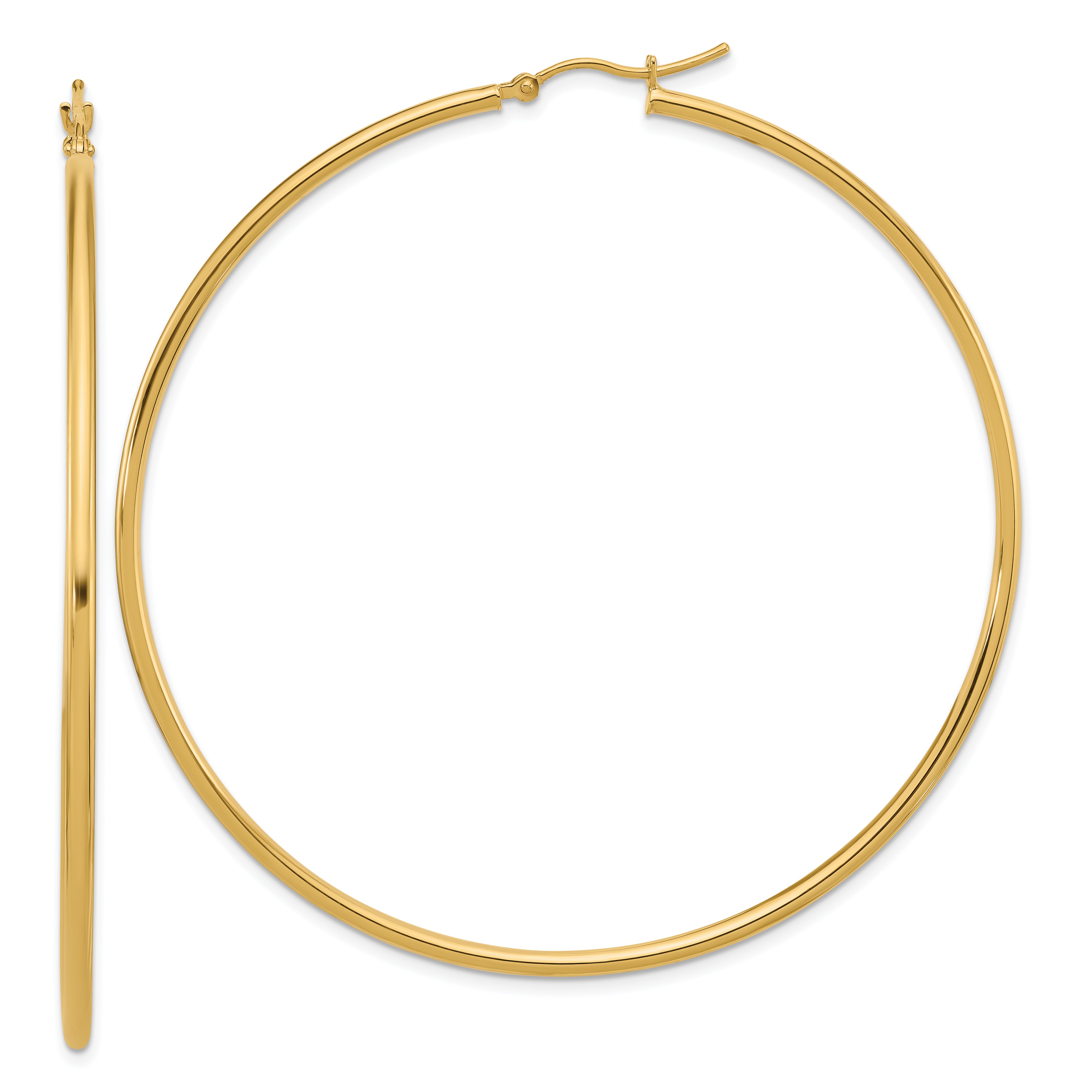 10k Polished 2x65mm Lightweight Tube Hoop Earrings