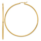 10k Polished 2x65mm Lightweight Tube Hoop Earrings