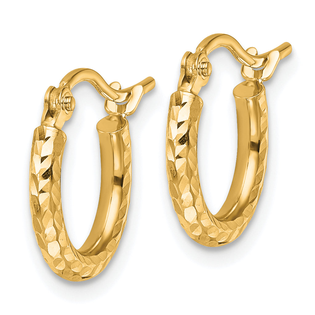 10k Diamond-cut 2mm Round Tube Hoop Earrings