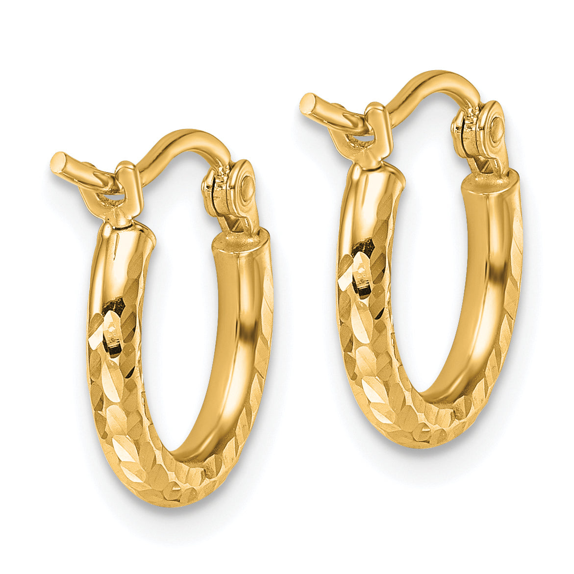 10k Diamond-cut 2mm Round Tube Hoop Earrings