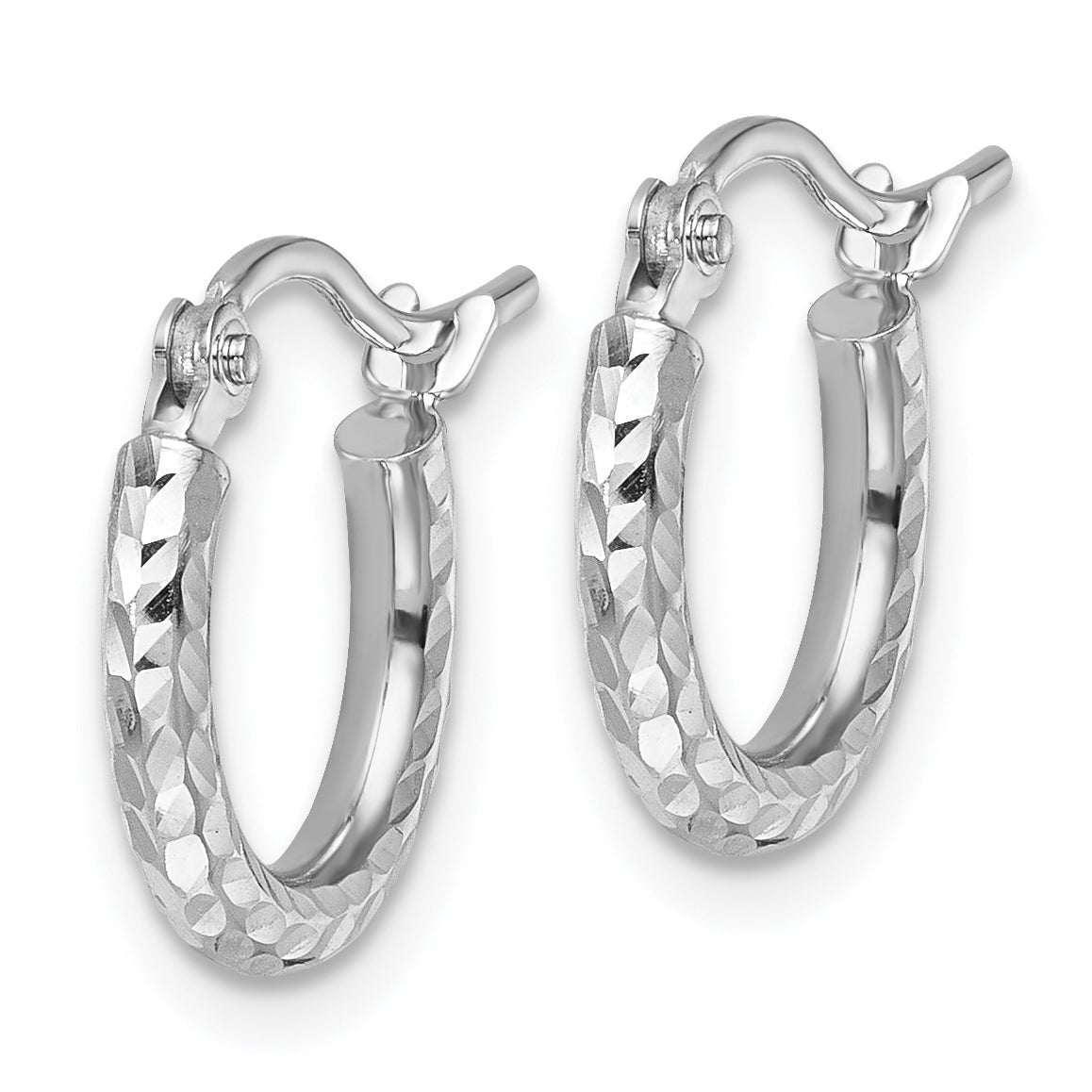 10k White Gold Diamond-cut 2mm Round Tube Hoop Earrings