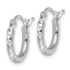 10k White Gold Diamond-cut 2mm Round Tube Hoop Earrings