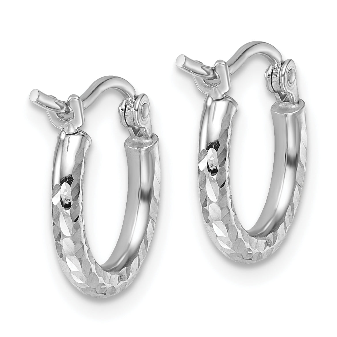 10k White Gold Diamond-cut 2mm Round Tube Hoop Earrings