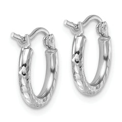 10k White Gold Diamond-cut 2mm Round Tube Hoop Earrings