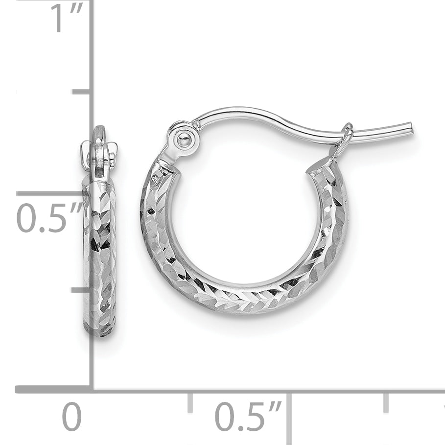 10k White Gold Diamond-cut 2mm Round Tube Hoop Earrings