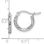 10k White Gold Diamond-cut 2mm Round Tube Hoop Earrings