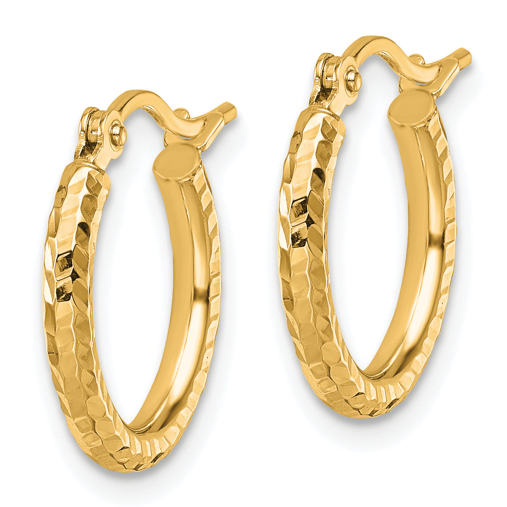 10k Diamond-cut 2mm Round Tube Hoop Earrings