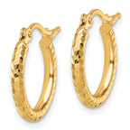 10k Diamond-cut 2mm Round Tube Hoop Earrings