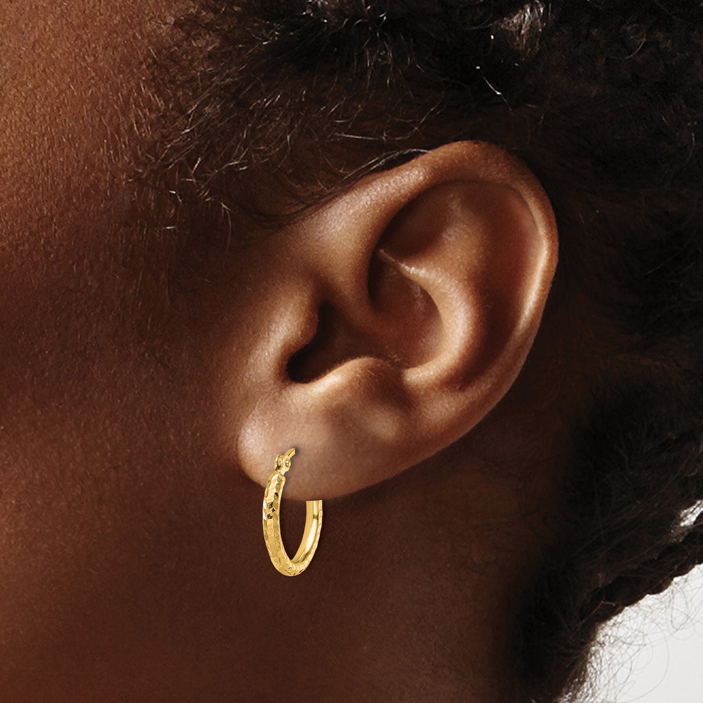 10k Diamond-cut 2mm Round Tube Hoop Earrings