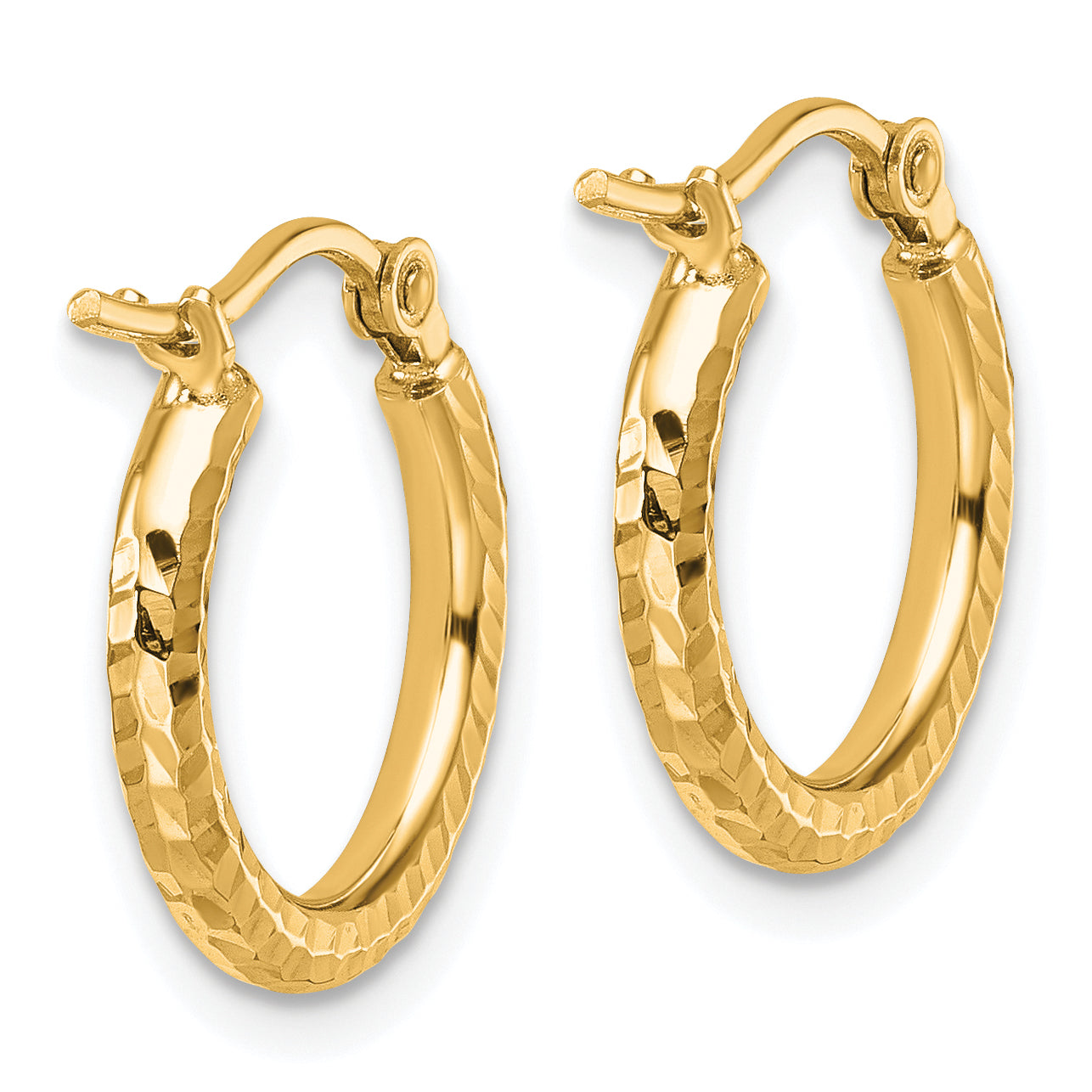 10k Diamond-cut 2mm Round Tube Hoop Earrings