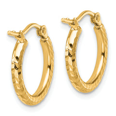 10k Diamond-cut 2mm Round Tube Hoop Earrings