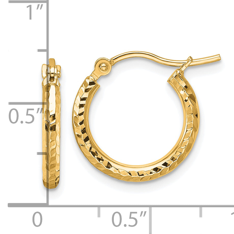 10k Diamond-cut 2mm Round Tube Hoop Earrings