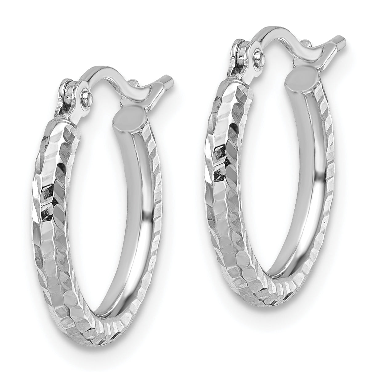 10k White Gold Diamond-cut 2mm Round Tube Hoop Earrings