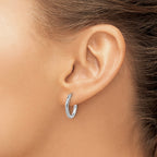 10k White Gold Diamond-cut 2mm Round Tube Hoop Earrings