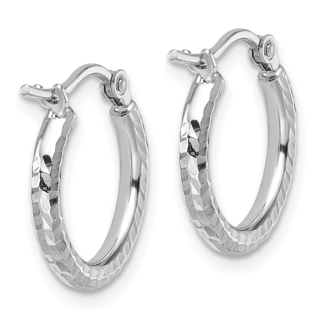 10k White Gold Diamond-cut 2mm Round Tube Hoop Earrings