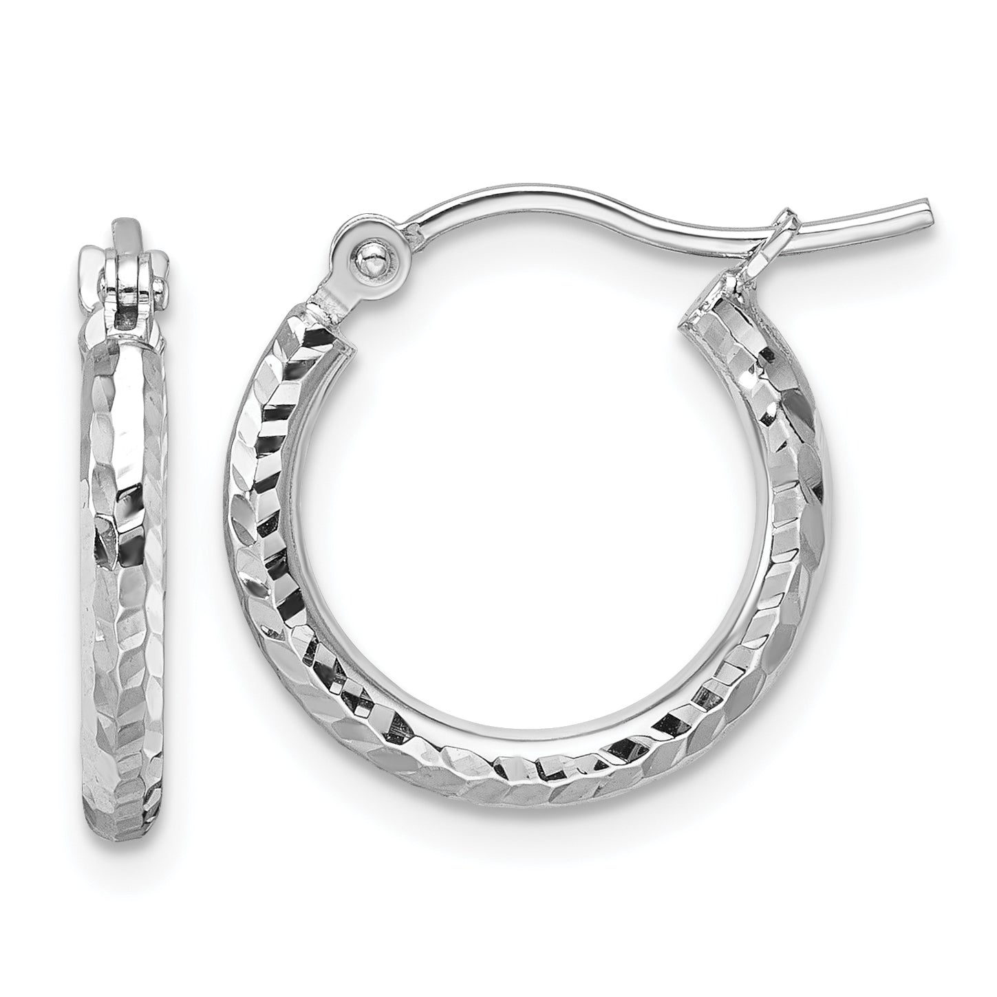10k White Gold Diamond-cut 2mm Round Tube Hoop Earrings Main image