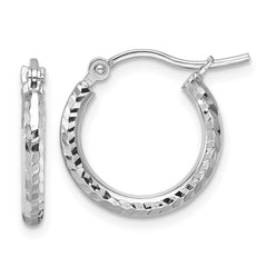 10k White Gold Diamond-cut 2mm Round Tube Hoop Earrings