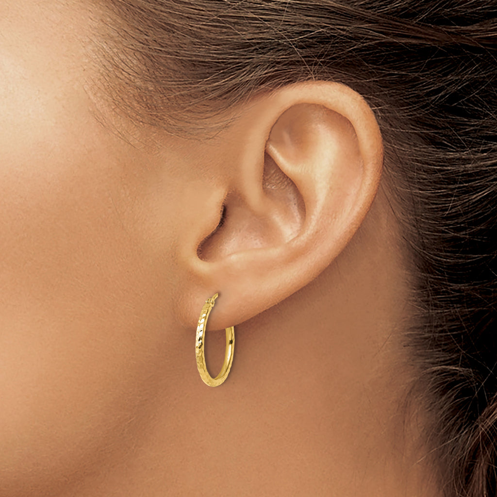 10k Diamond-cut 2mm Round Tube Hoop Earrings