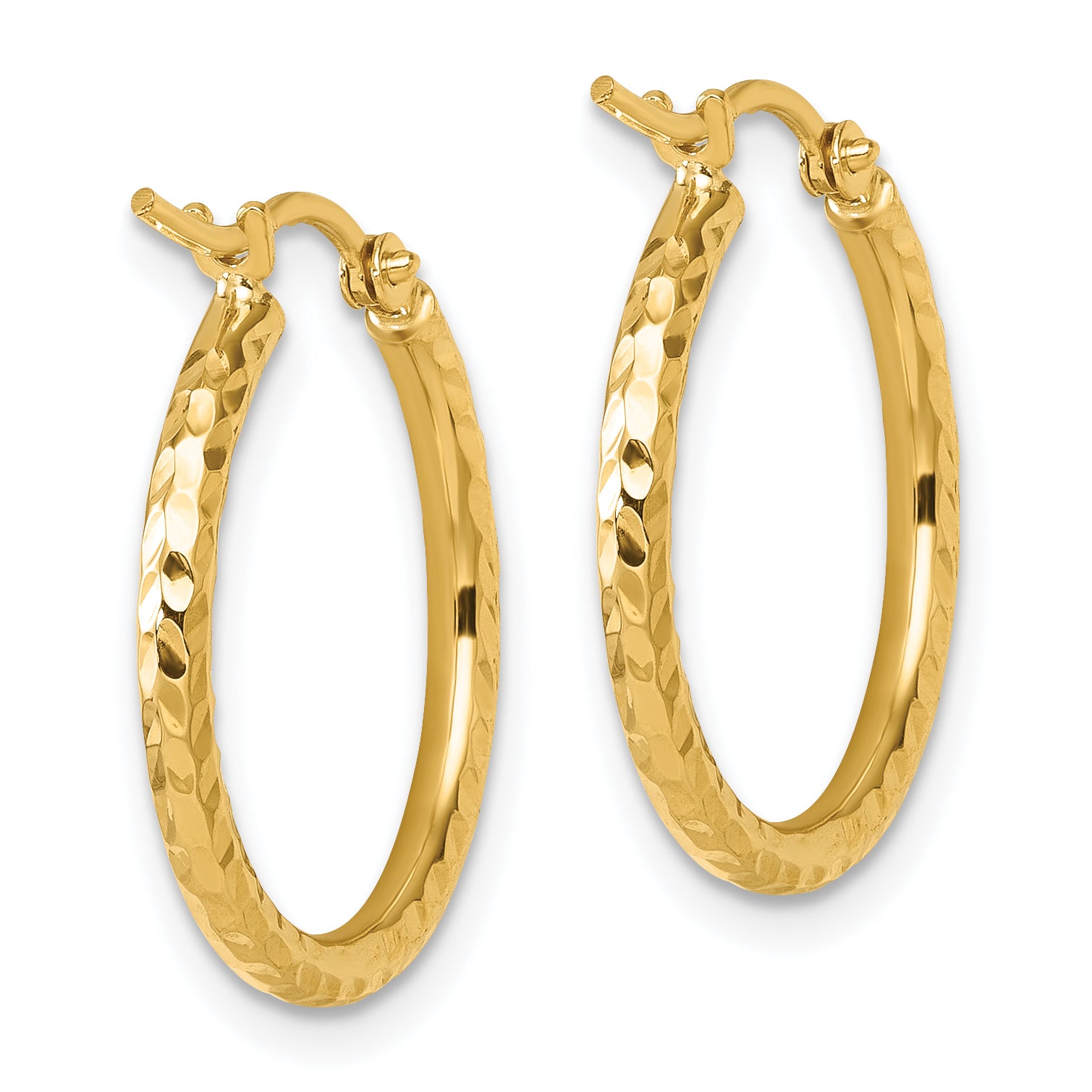 10k Diamond-cut 2mm Round Tube Hoop Earrings