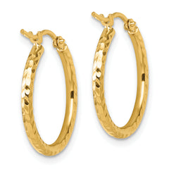 10k Diamond-cut 2mm Round Tube Hoop Earrings