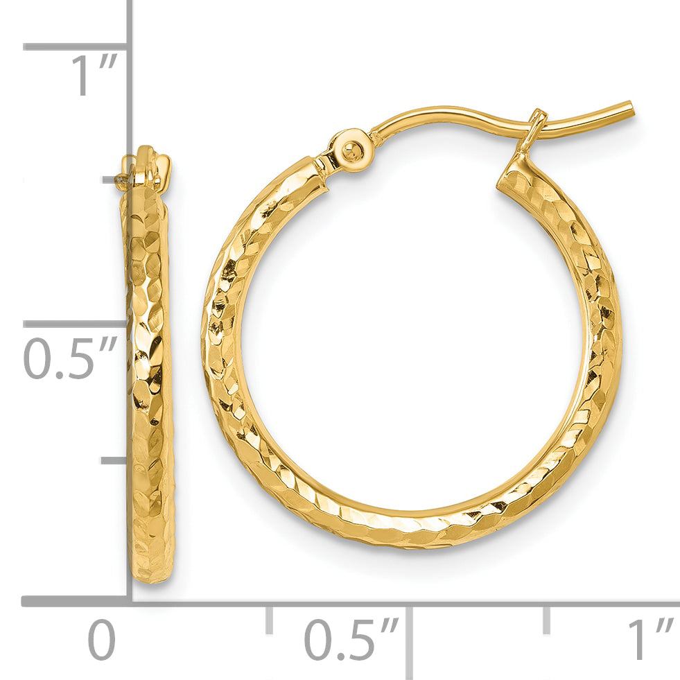 10k Diamond-cut 2mm Round Tube Hoop Earrings