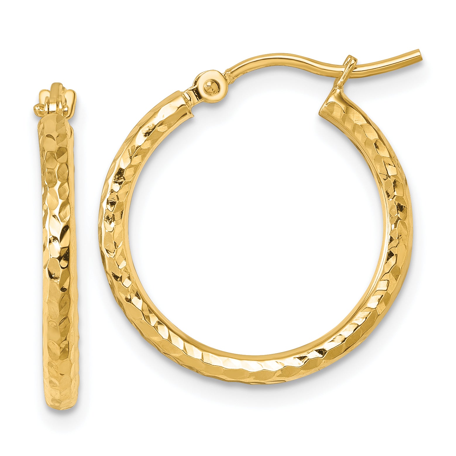 10k Diamond-cut 2mm Round Tube Hoop Earrings