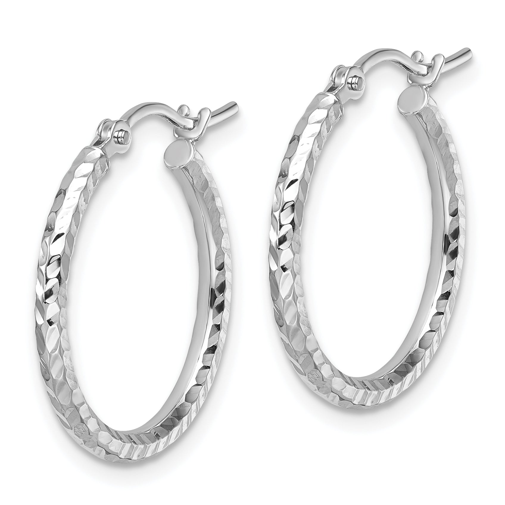 10k White Gold Diamond-cut 2mm Round Tube Hoop Earrings