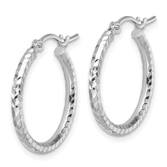 10k White Gold Diamond-cut 2mm Round Tube Hoop Earrings