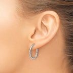 10k White Gold Diamond-cut 2mm Round Tube Hoop Earrings