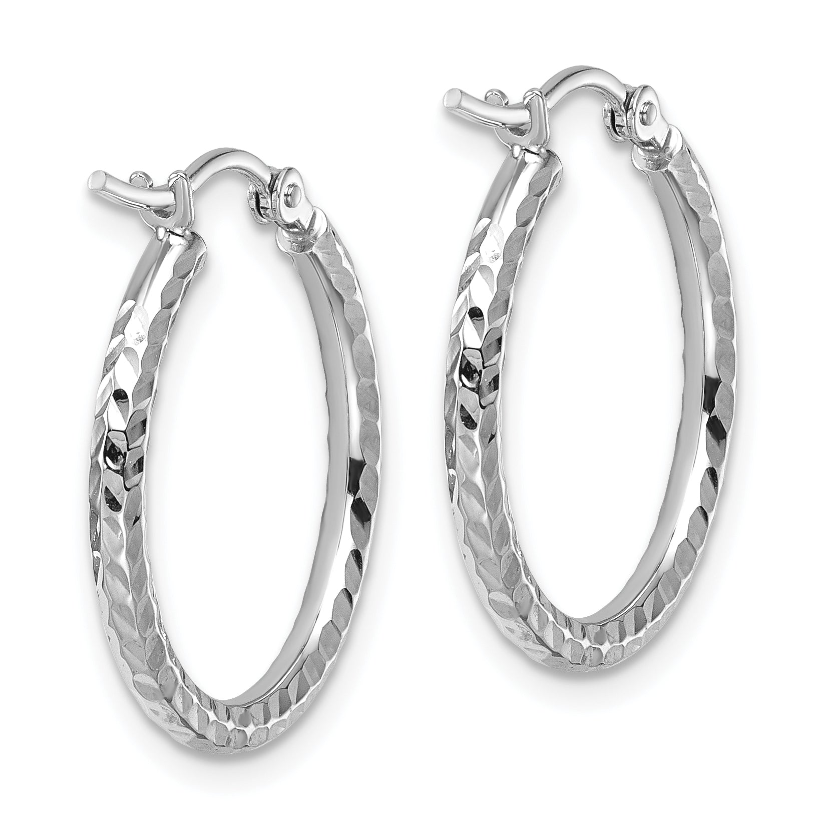 10k White Gold Diamond-cut 2mm Round Tube Hoop Earrings