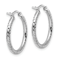 10k White Gold Diamond-cut 2mm Round Tube Hoop Earrings