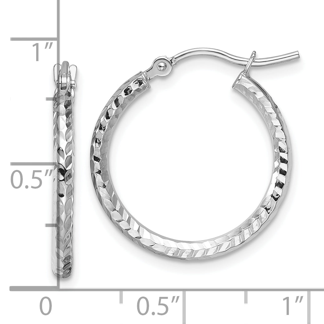 10k White Gold Diamond-cut 2mm Round Tube Hoop Earrings