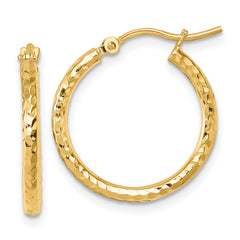 10k Diamond-cut 2mm Round Tube Hoop Earrings