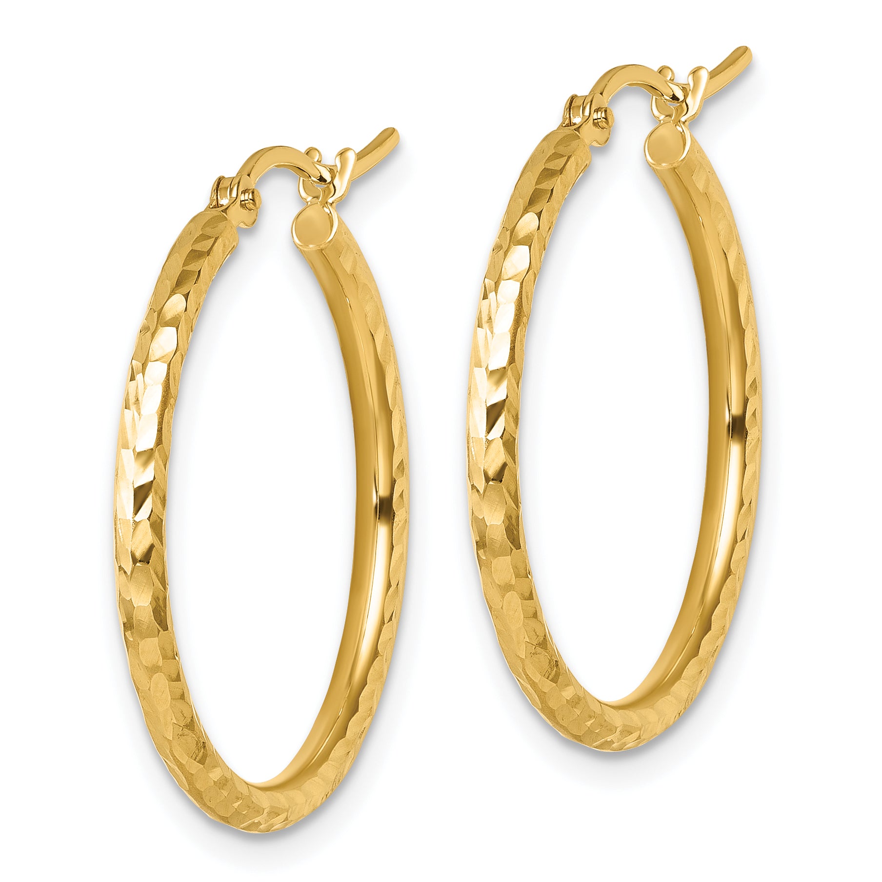 10k Diamond-cut 2mm Round Tube Hoop Earrings Secondary image