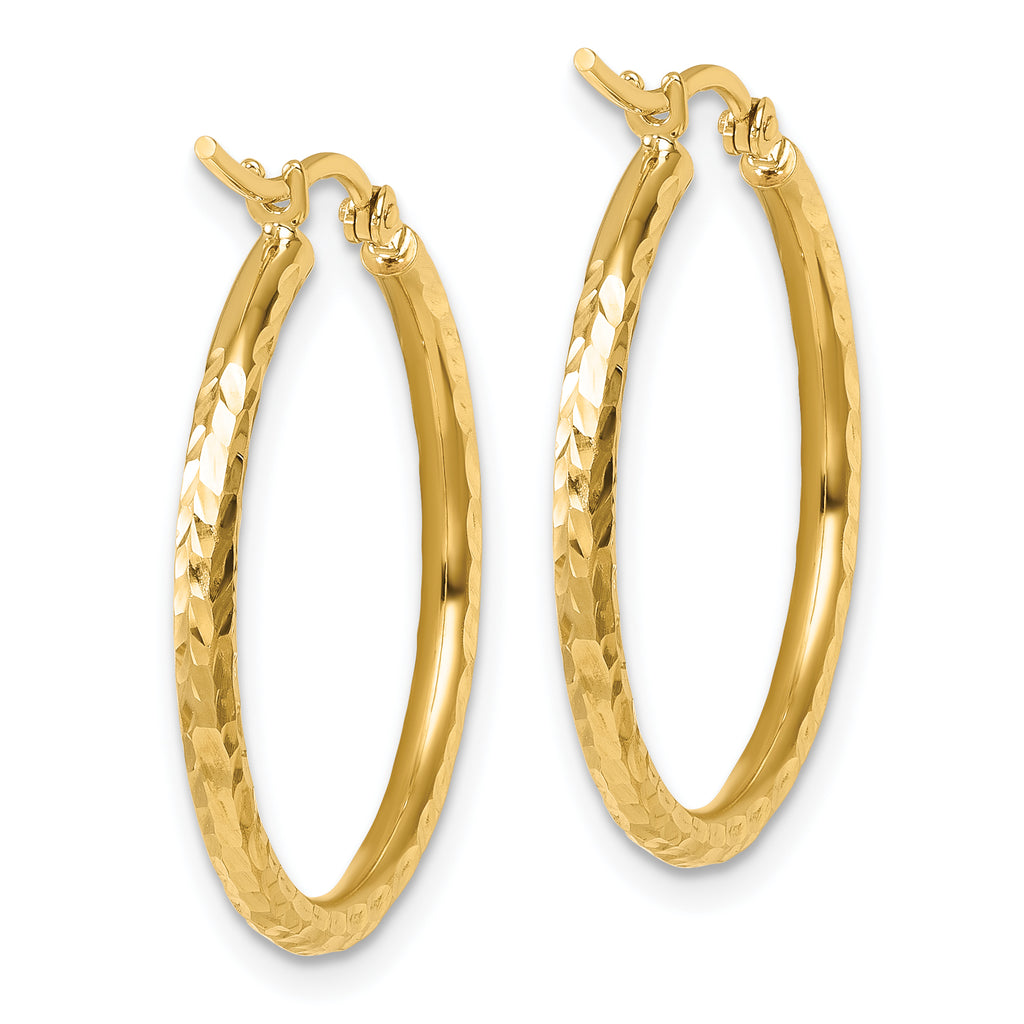 10k Diamond-cut 2mm Round Tube Hoop Earrings