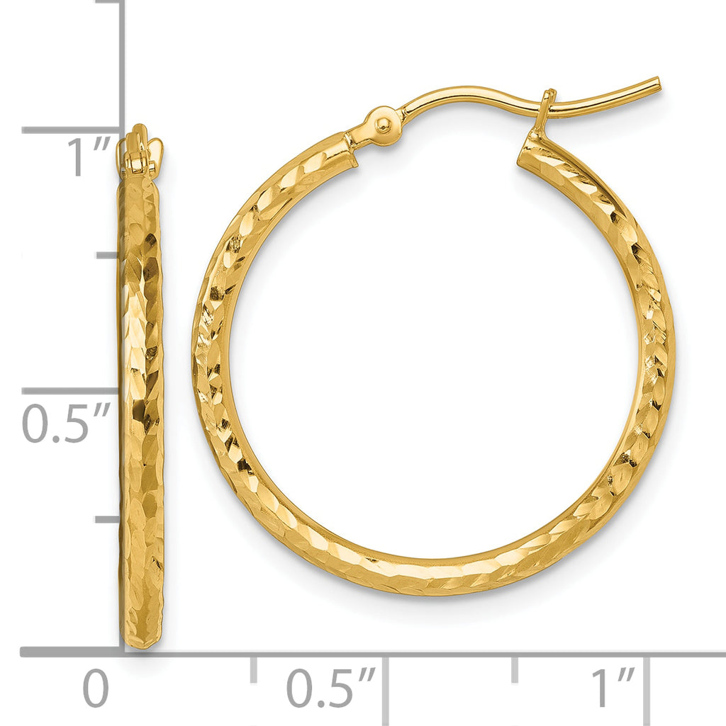 10k Diamond-cut 2mm Round Tube Hoop Earrings