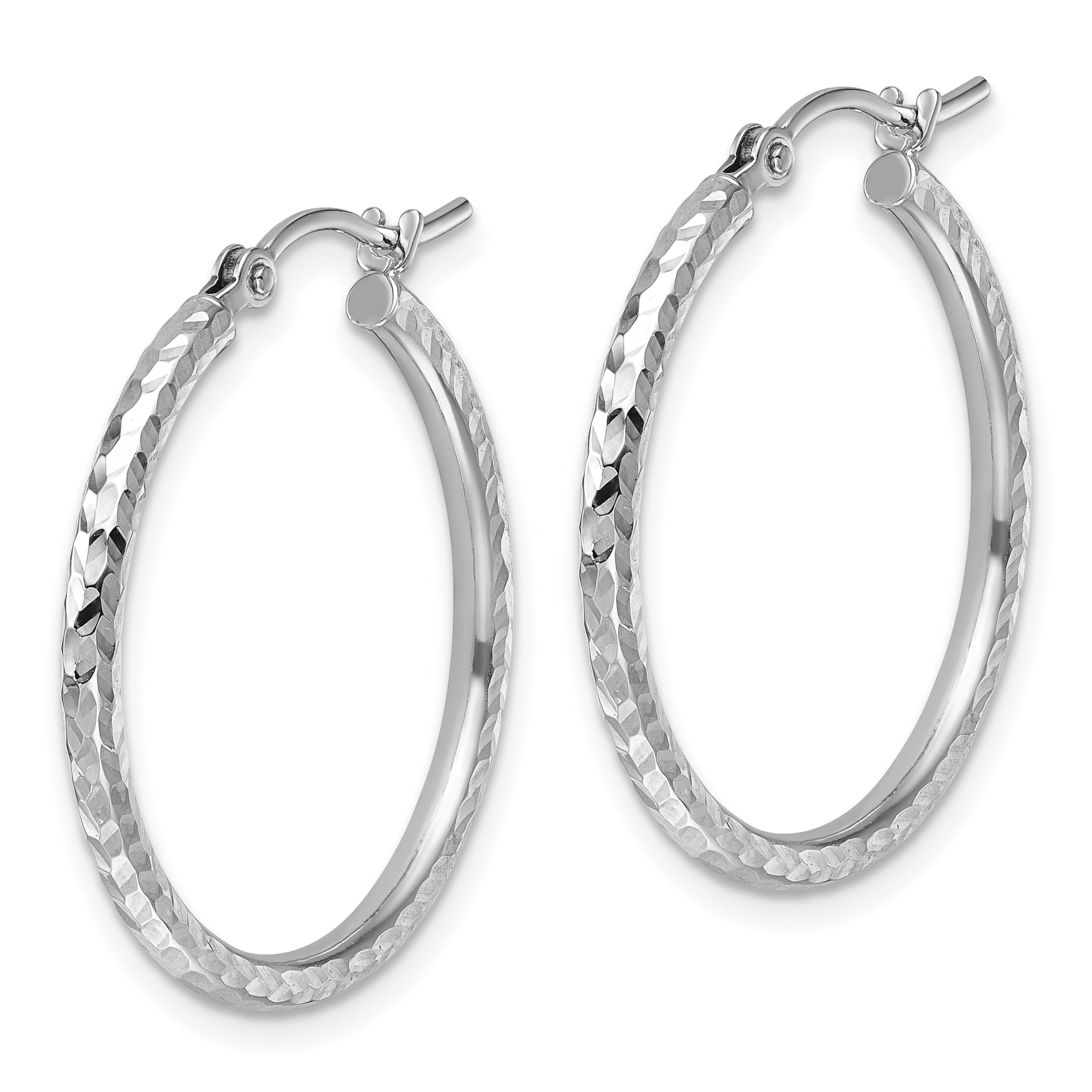 10k White Gold Diamond-cut 2mm Round Tube Hoop Earrings