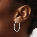10k White Gold Diamond-cut 2mm Round Tube Hoop Earrings