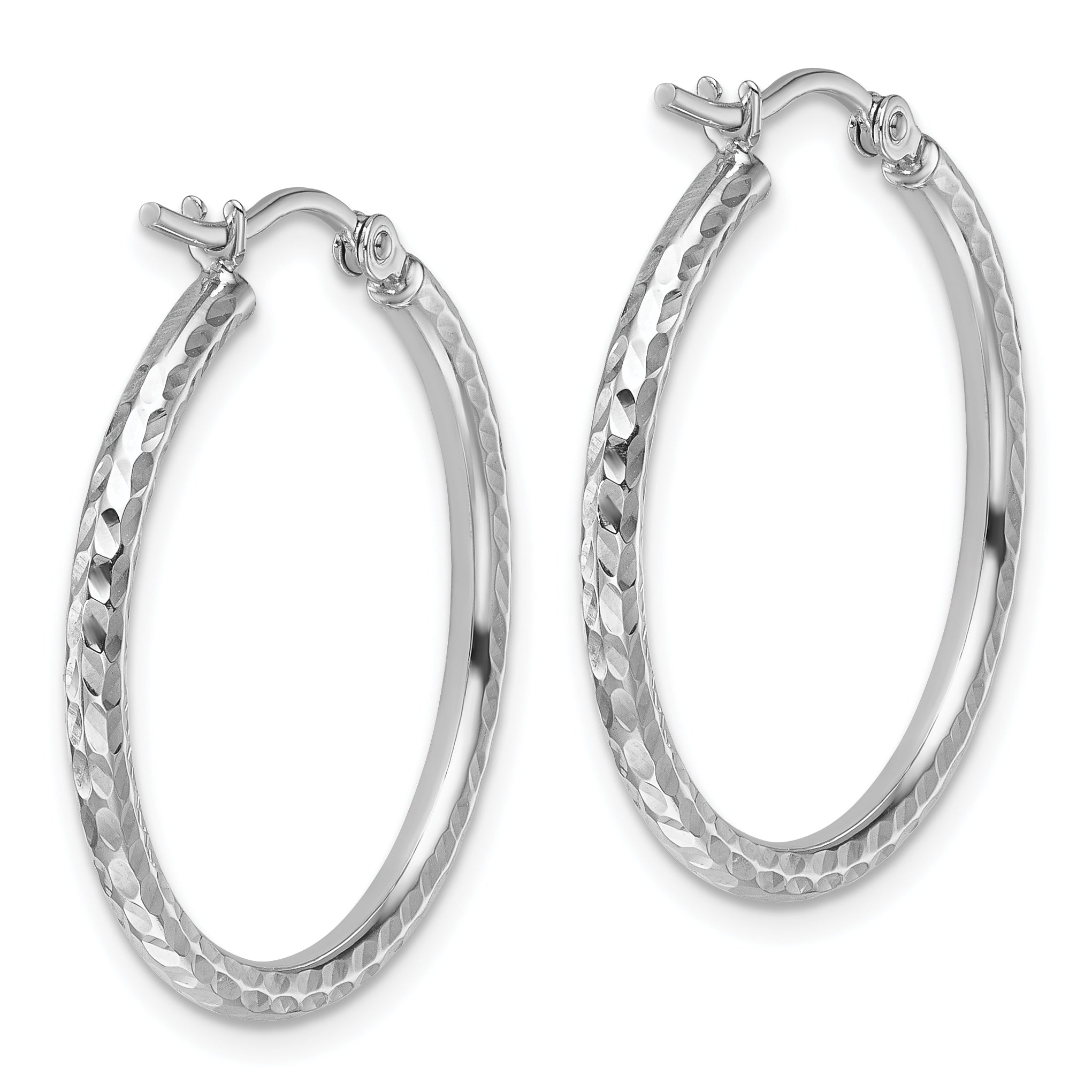 10k White Gold Diamond-cut 2mm Round Tube Hoop Earrings